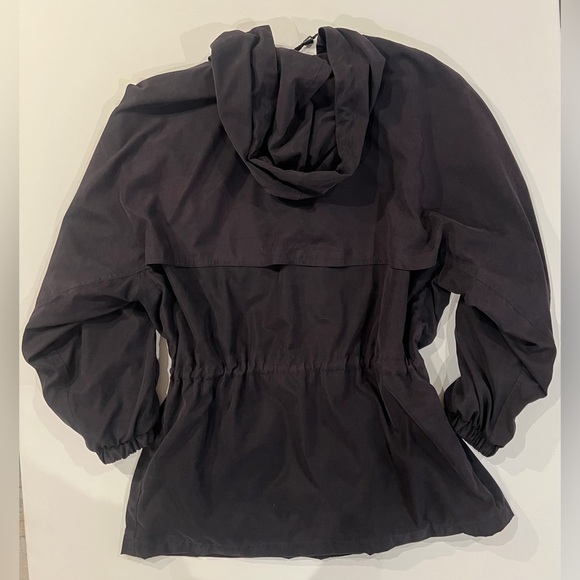 Vintage Utility Jacket Made in Egypt Black Hooded Pockets Cinched Waist Large - Picture 13 of 16